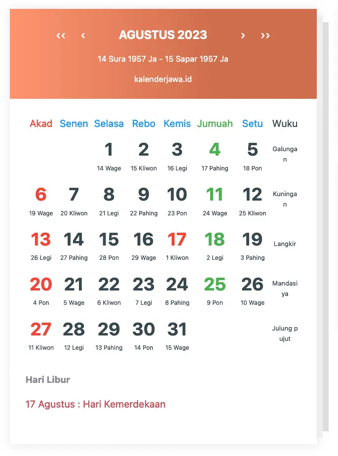 Gambar Kalender Jawa Agustus 2023