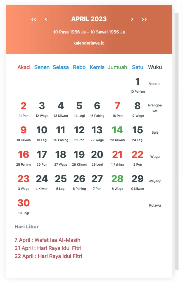Gambar Kalender Jawa April 2023