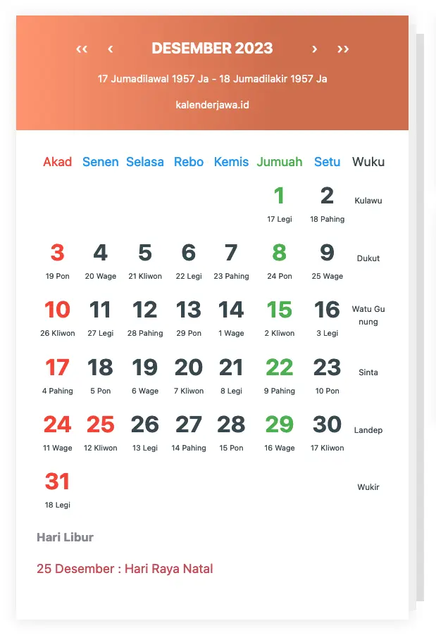 Gambar Kalender Jawa Desember 2023