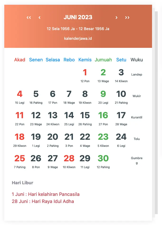 Gambar Kalender Jawa Juni 2023