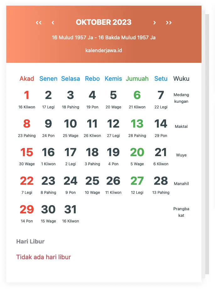 Gambar Kalender Jawa Oktober 2023
