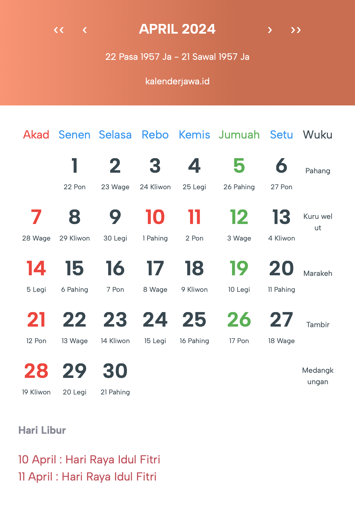 Gambar Kalender Jawa April 2024