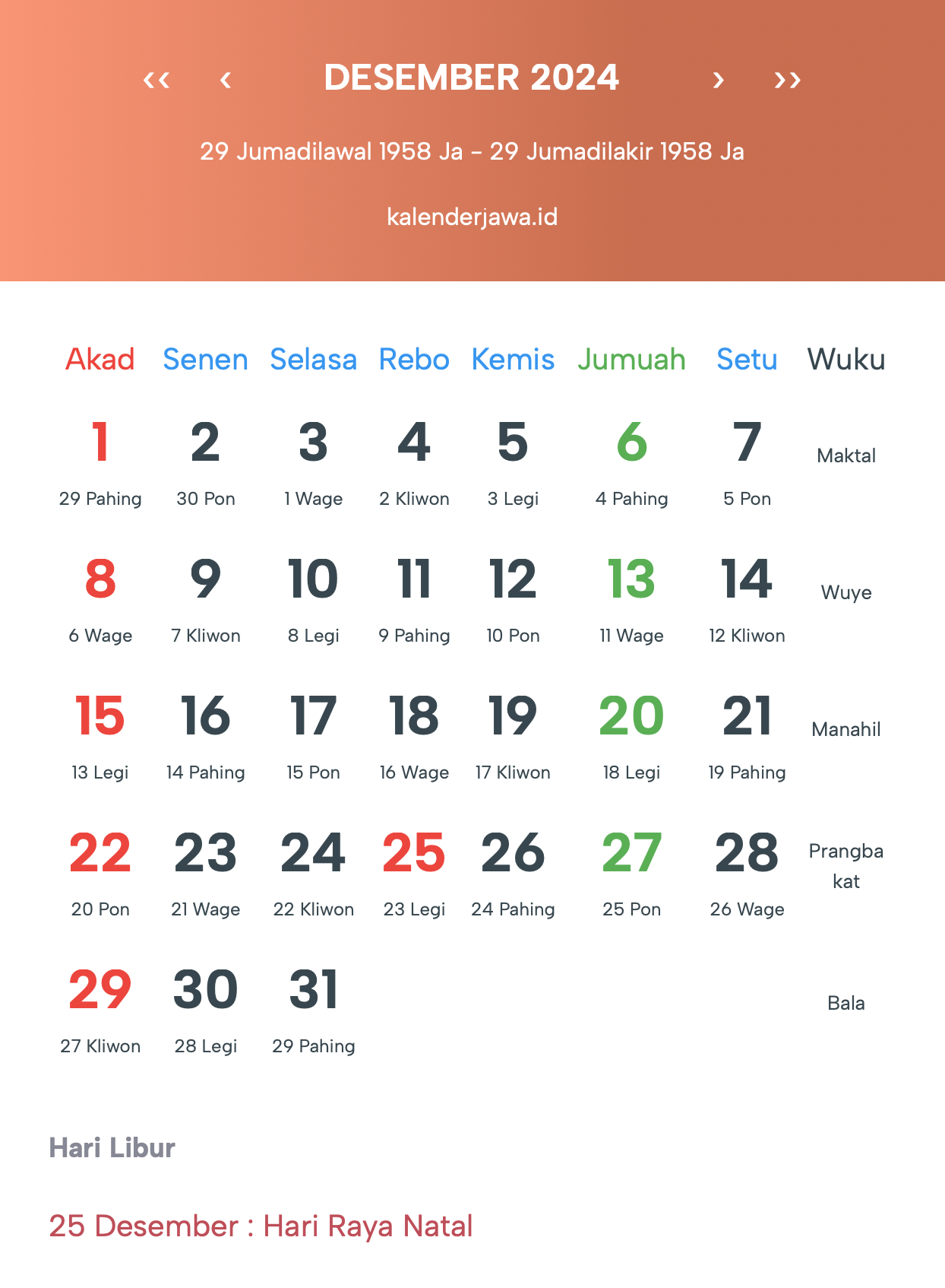 Gambar Kalender Jawa Desember 2024