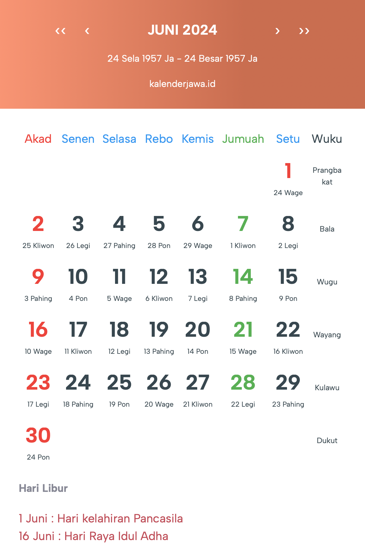 Gambar Kalender Jawa Juni 2024