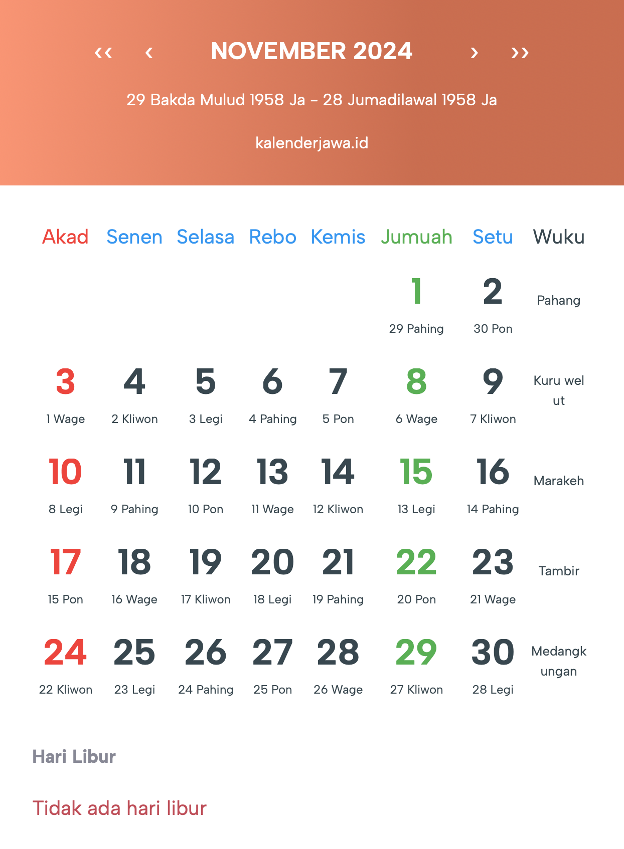 Gambar Kalender Jawa November 2024
