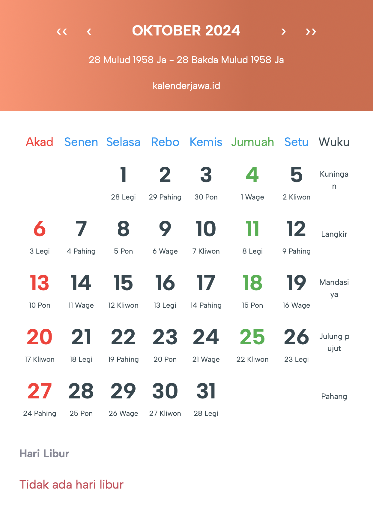 Gambar Kalender Jawa Oktober 2024