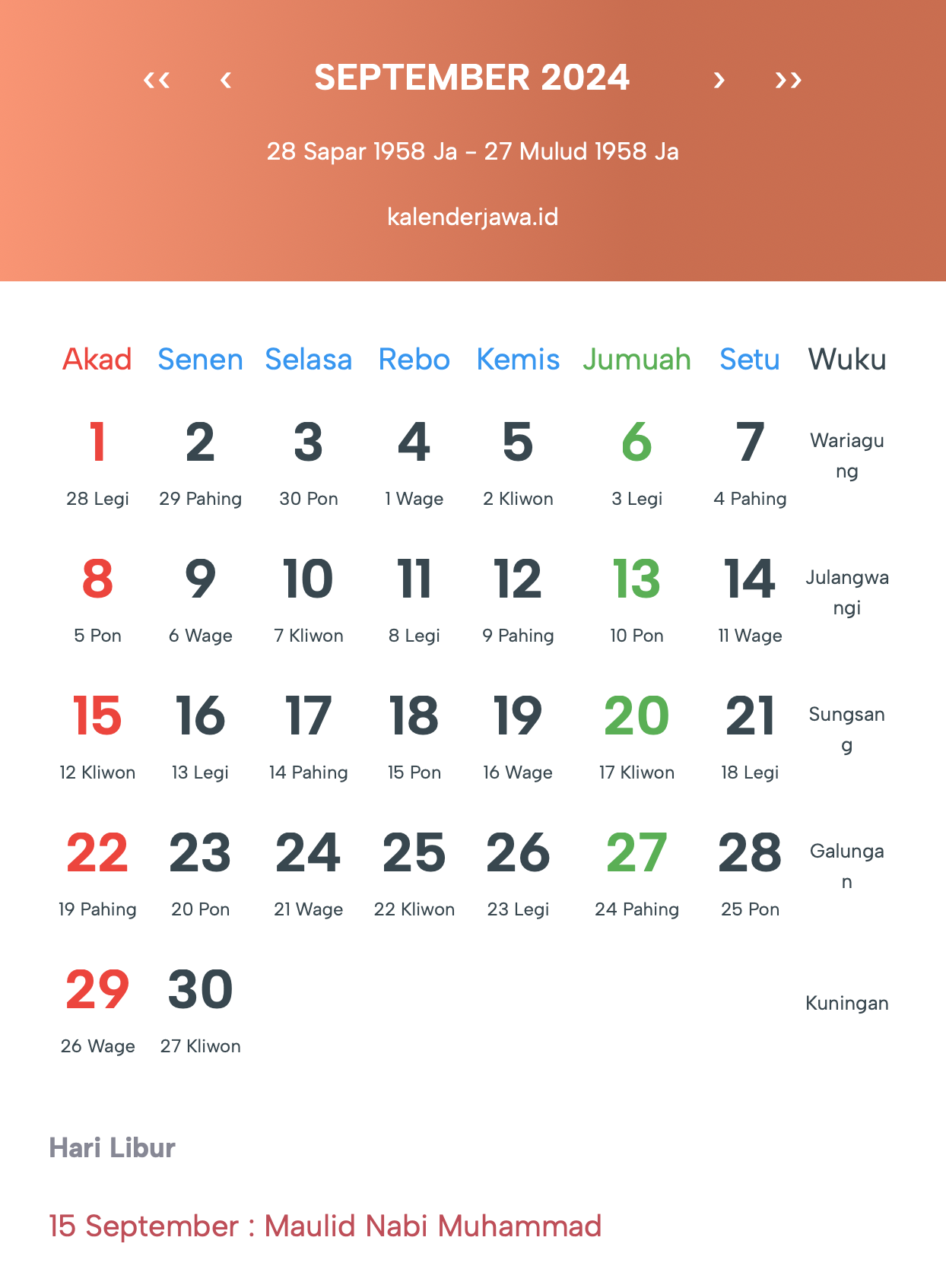 Gambar Kalender Jawa September 2024